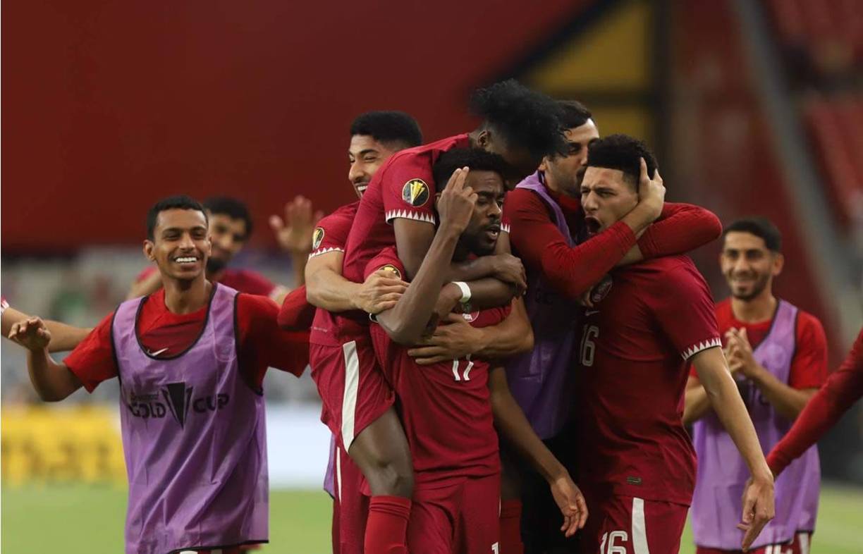La celebración de Tameem Alabdulla tras abrir el marcador para Qatar 1-0 ante Honduras.