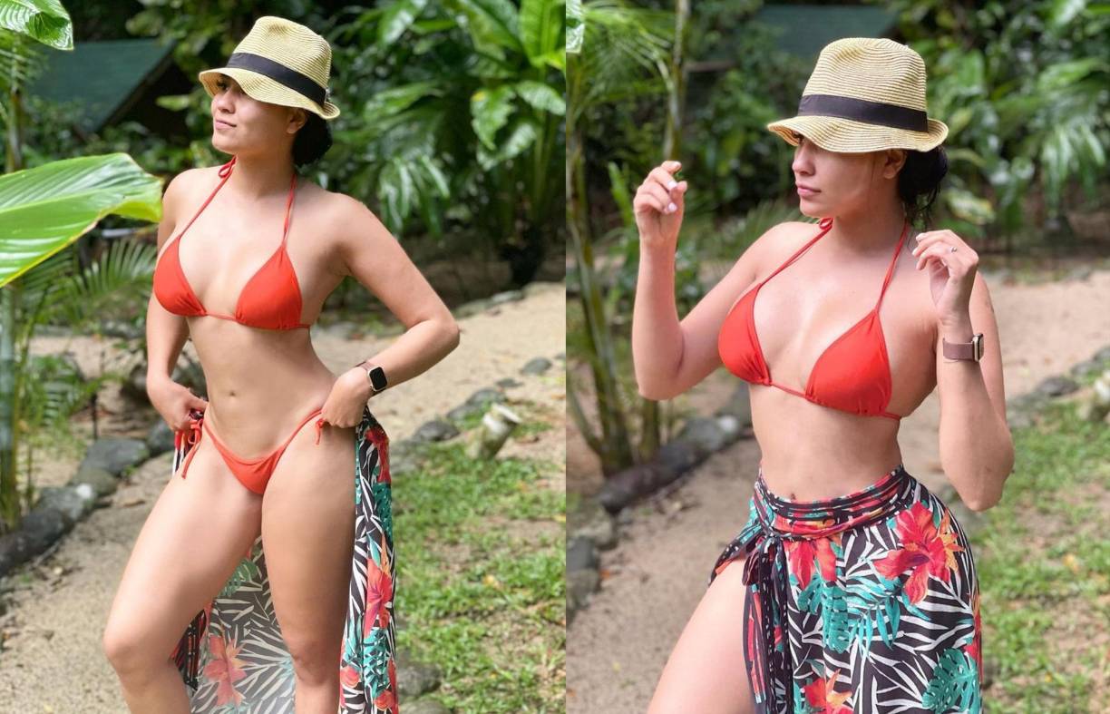 La bella catracha también deslumbró con este bikino rojo durante su visita a Río cangrejal.