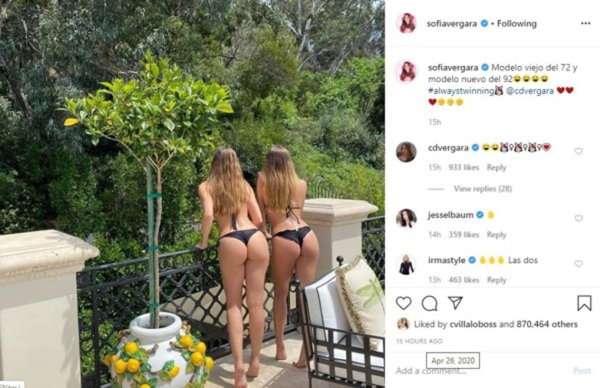 'Modelo viejo del 72 y modelo nuevo del 92. ¡Siempre gemelas!', ha Vergara en la publicación como si ambas fueran dos versiones ligeramente distintas del mismo vehículo. Además de generar un sinfín de felicitaciones y comentarios elogiosos por sus atractivas siluetas, las dos artistas han provocado un intenso debate, que todavía continúa, a la hora de identificarlas.<br/>