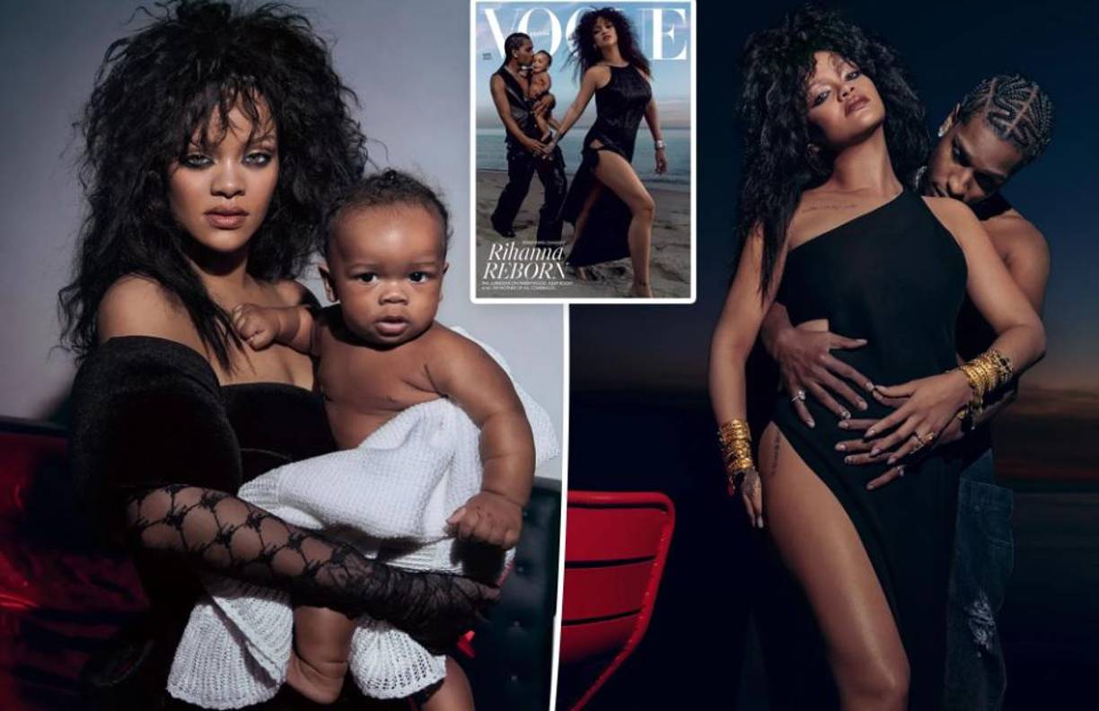 A unos días de su presentación en el Super Bowl, Rihanna junto a su familia se convirtieron en la portada de la emblemática revista Vogue edición británica. Para la glamurosa sesión de fotos, la estrella del pop hizo una exhibición de piernas largas con un llamativo vestido negro de un solo hombro con una abertura lateral muy atrevida.