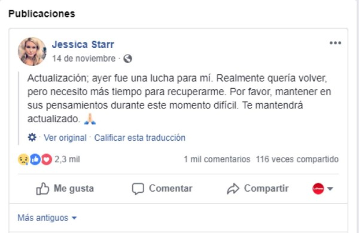 Este fue el último mensaje que publicó la presentadora en sus redes sociales, referente a la operación que enfrentó.