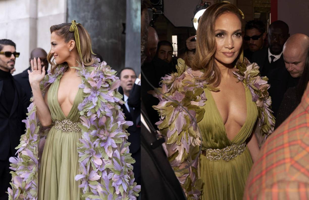 Hermosa y primaveral, así lució JLo durante una de sus apariciones en la Semana de la Moda de París. 