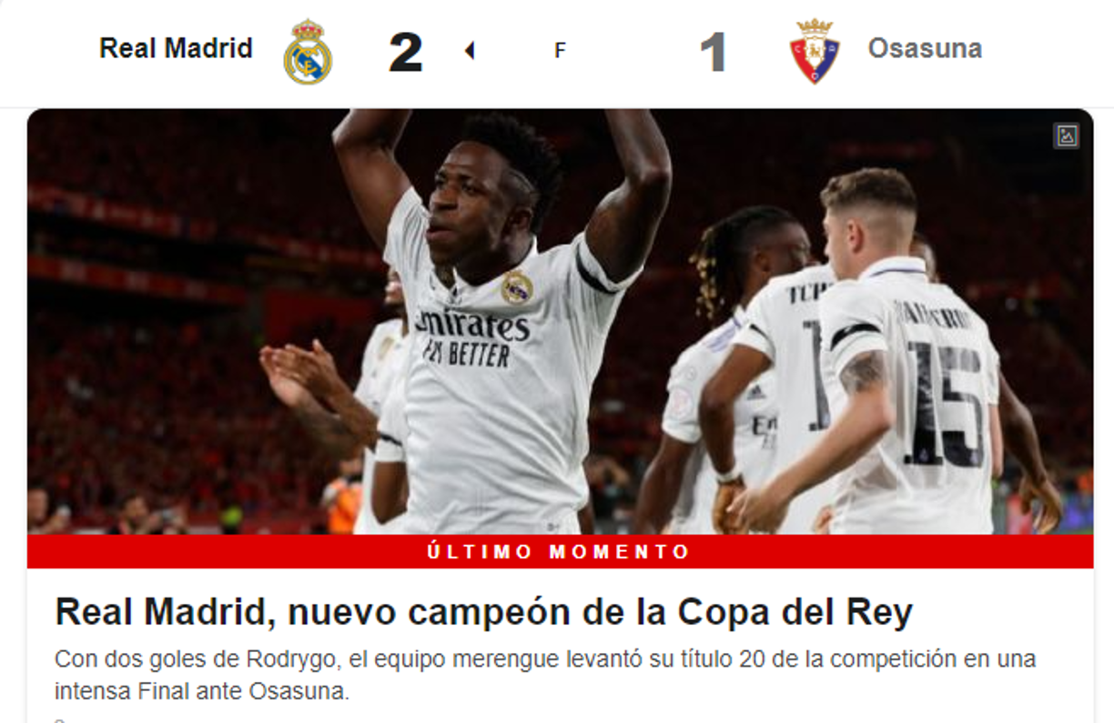 ESPN: “Real Madrid, nuevo campeón de la Copa del Rey”.