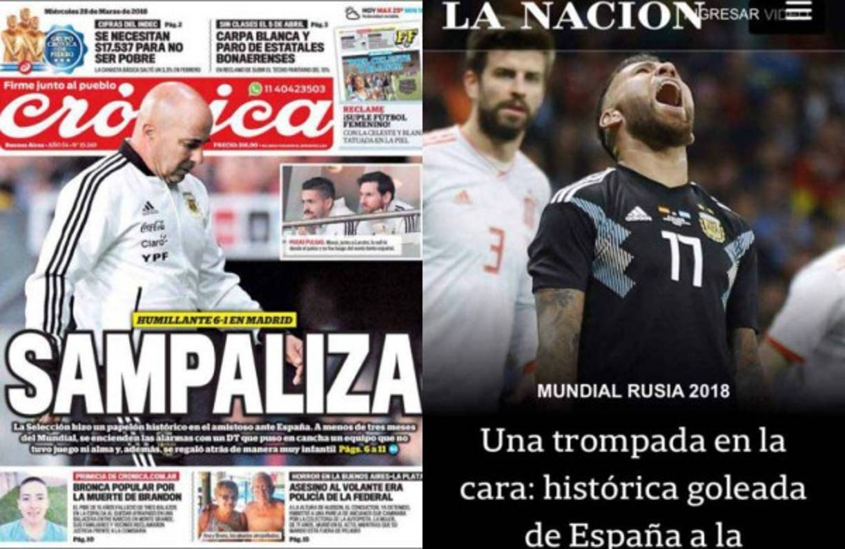 Los medios argentinos no perdonan a su selección tras ser goleados 6-1 frente a España.