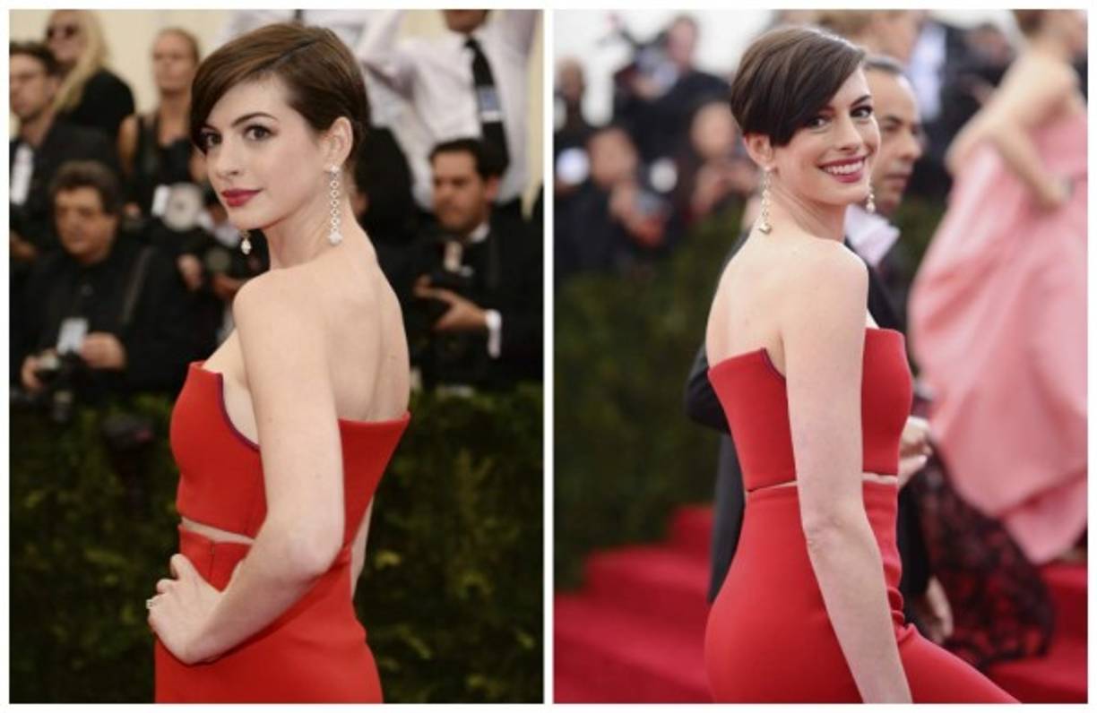 La actriz Anne Hathaway impone su propio estilo en la alfombra roja.