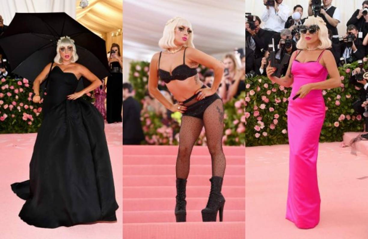 Gaga no se conformó con usar un traje de diva, su atuendo tuvo varios cambios conforme avanzaba en la alfombra de la Gala Met.