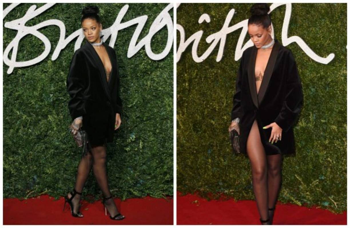 Rihanna desfiló por la alfombra roja de los British Fashion Awards 2014 con un atrevido y sexy escote.
