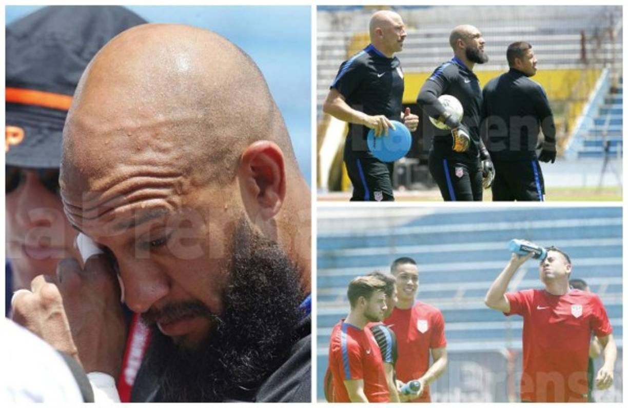 Los jugadores de la Selección de Estados Unidos realizó el reconocimiento de la cancha en el Estadio Olímpico. Las altas temperaturas recienten en los jugadores.