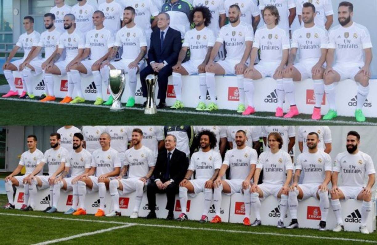 El marketing cuenta: los futbolistas de la primera fila posan con botas de fútbol diferentes. (RealMadrid.com)