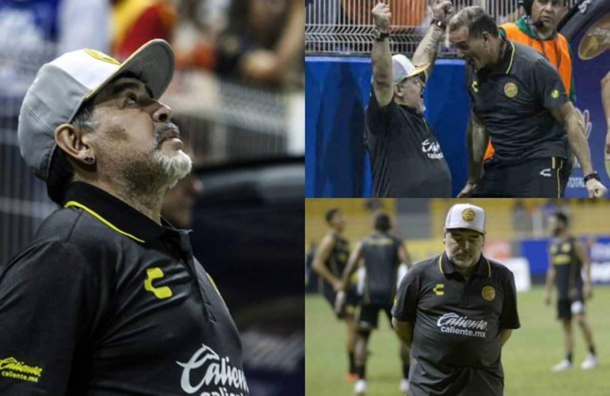 Un radiante Diego Armando Maradona debutó con éxito este lunes en la dirección de Dorados de Sinaloa, que golearon 4-1 a Cafetaleros de Tapachula por la octava fecha del torneo Apertura del Ascenso. Mira las imágenes de lo que su debut. FOTOS AFP Y EFE.