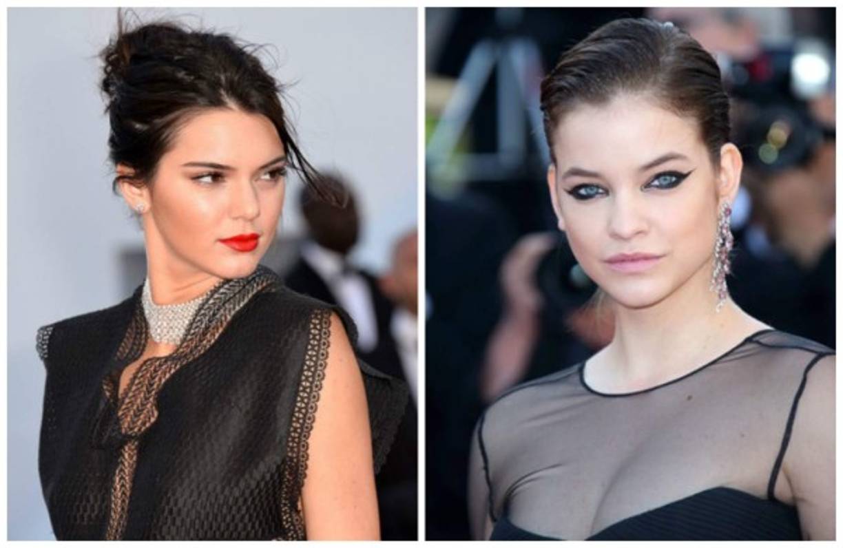 La modelo Kendall Jenner con una melena recogida y labios rojos. La actriz Barbara Palvin con un delineado dramático y labios nude empolvado.