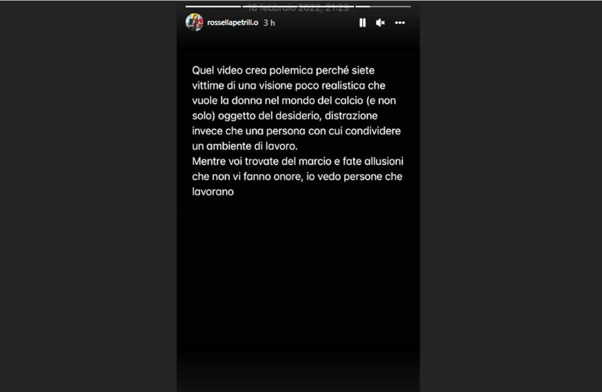“Ese video crea polémica porque son víctimas de una visión poco realista de la mujer en el mundo del fútbol y no solo un objeto de deseo, una distracción más que una persona con quien compartir un ambiente de trabajo. Mientras encuentras algo podrido y haces indirectas que no te honran, yo veo gente trabajando”, escribió en Instagram.