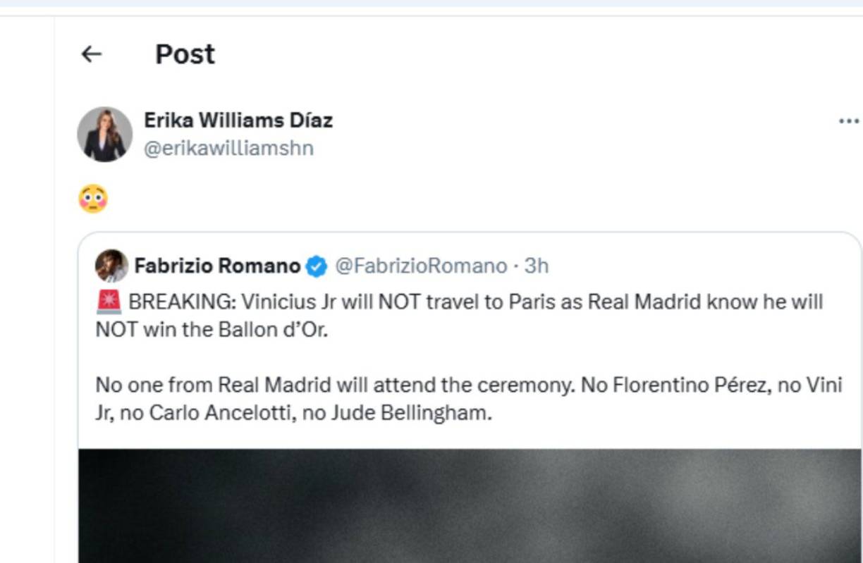 Erika Williams se mostró sorprendida tras la noticia. 