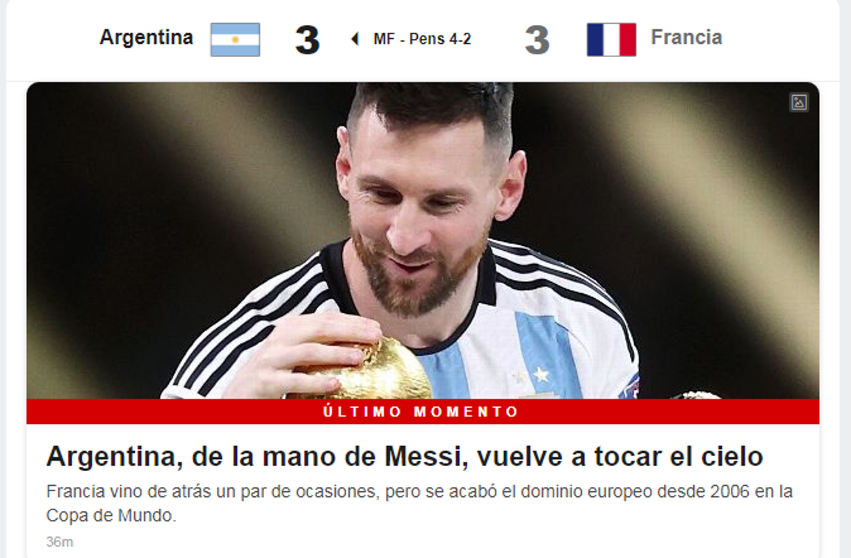 ESPN público: “Argentina, de la mano de Messi, vuelve a tocar el cielo”