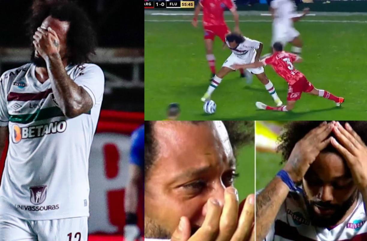 El experimentado futbolista brasileño Marcelo no pudo evitar las lágrimas tras provocarle una impactante lesión al jugador argentino Luciano Sánchez.