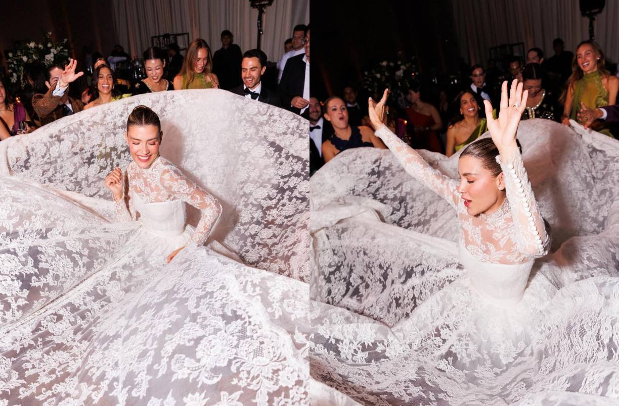 “El cuello es alto y las mangas son largas. Es un vestido muy a tono con las creaciones de este dueto que apostaron por un romanticismo minimalista. Su diseño parece estar inspirado en el de Grace Kelly cuando se casó en Mónaco.