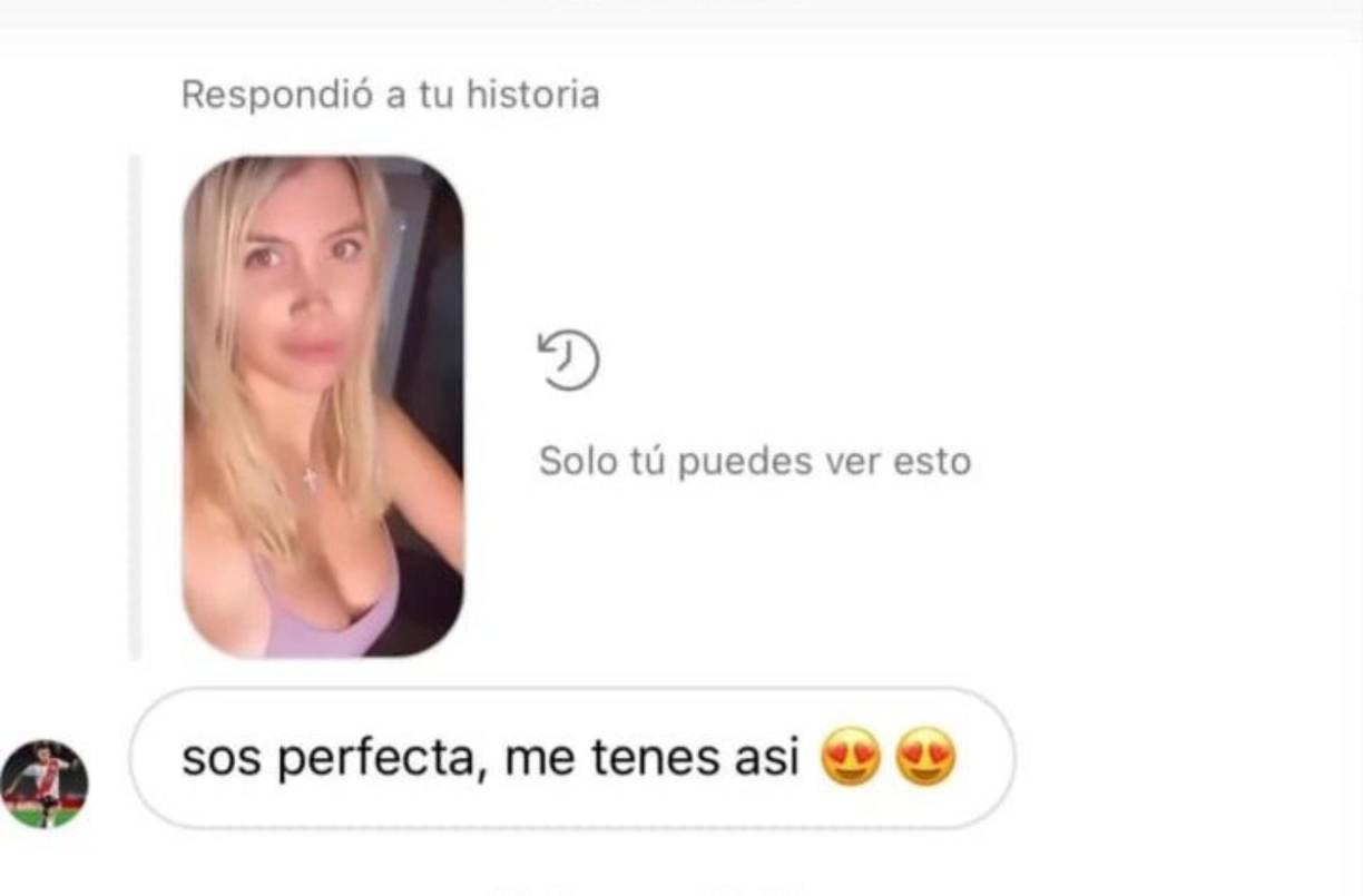 “Sos perfecta, me tenés así”, fue uno los mensajes de Ezequiel Barco a Wanda Nara en donde la agregó un emoji de una cara rodeada de corazones.