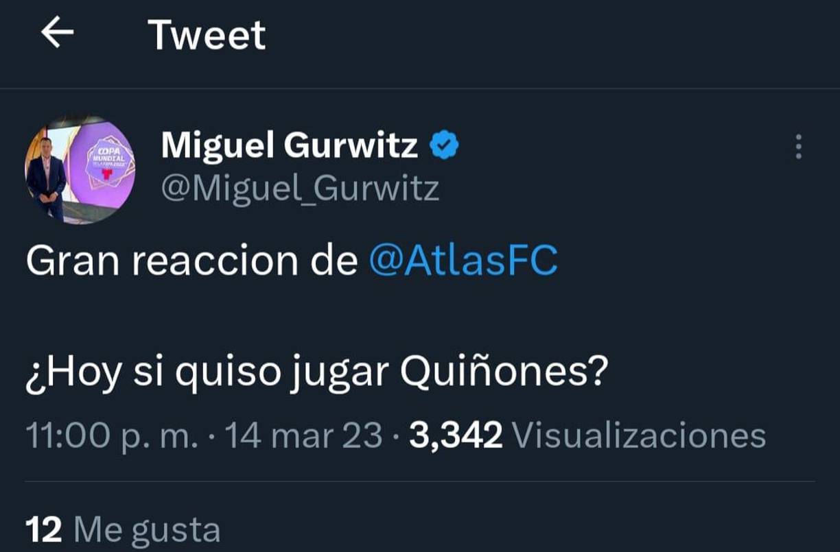 Miguel Gurwitz: “Gran reacción de Atlas. ¿Hoy si quiso jugar Quiñones?