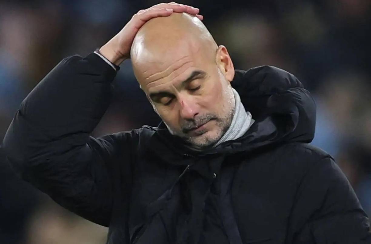 La carita que le quedó a Pep Guardiola tras los goles del Feyenoord que le sacó el triunfo de la bolsa al Manchester City con un gol en el minuto 89.