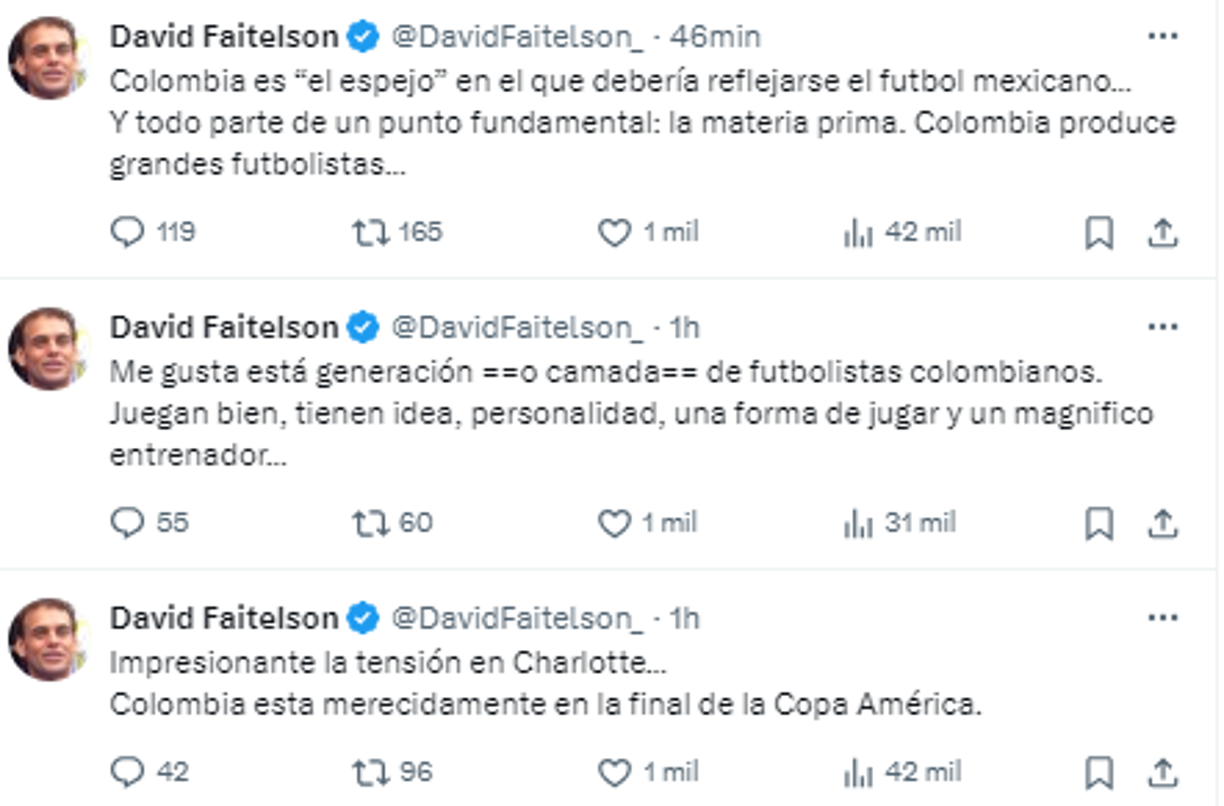 David Faitelson recordó a México y alabó el trabajo de Colombia: “Colombia es “el espejo” en el que debería reflejarse el fútbol mexicano... Y todo parte de un punto fundamental: la materia prima. Colombia produce grandes futbolistas...”