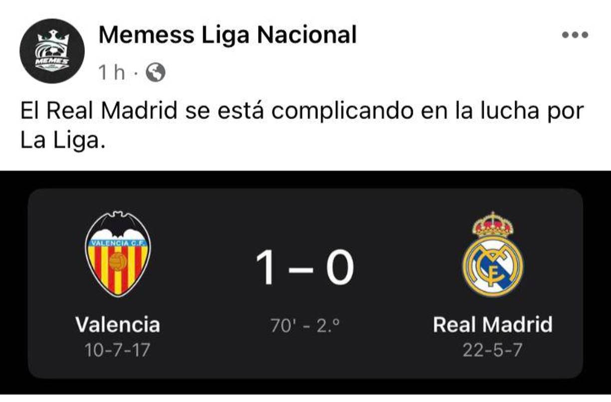 Memes destrozan al Real Madrid tras caer ante el Valencia