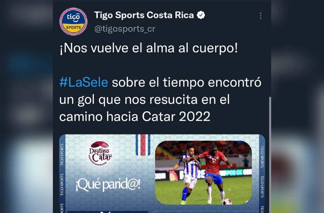 Tigo Sports de Costa Rica: “Nos vuelve el alma al cuerpo”.
