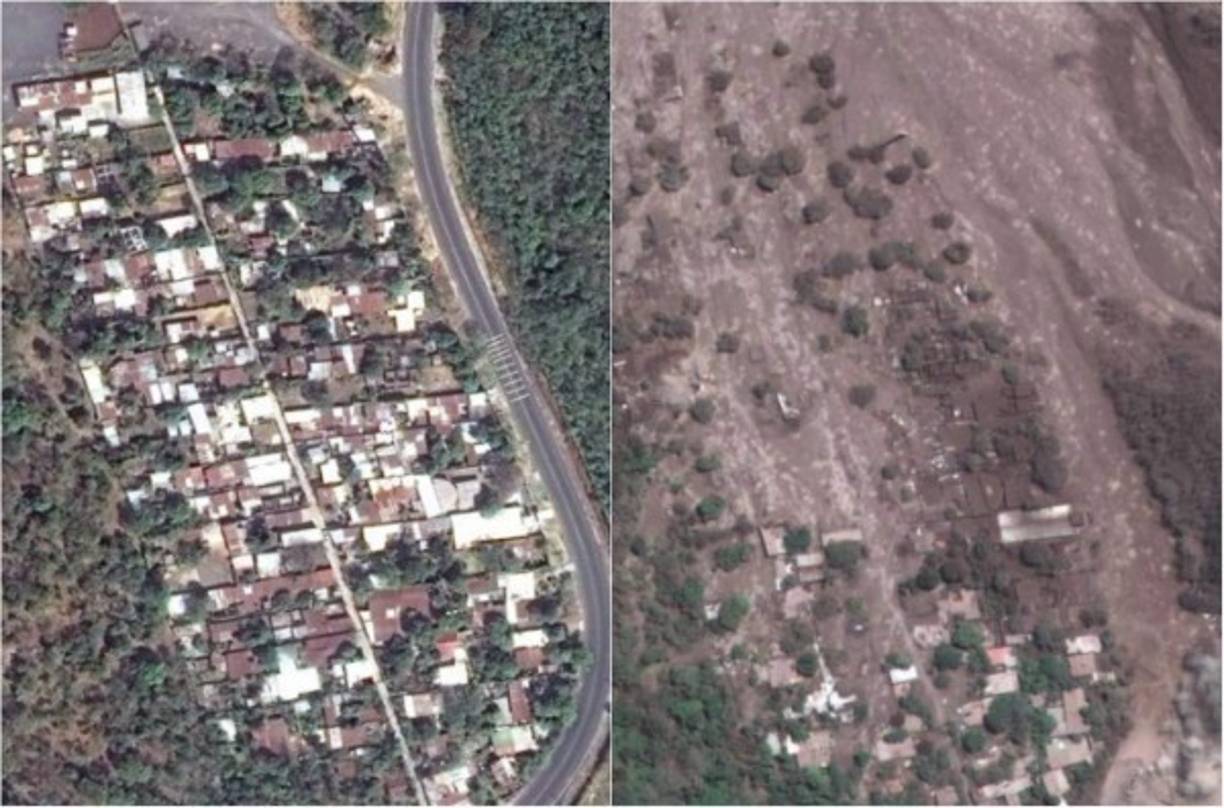 Impactantes imágenes satelitales muestran la devastación causada por la violenta erupción del volcán de Fuego registrada el pasado domingo en Guatemala y que ha dejado un centenar de muertos y al menos 200 desaparecidos./Fotos: DigitalGlobe's WorldView Maxar Company.