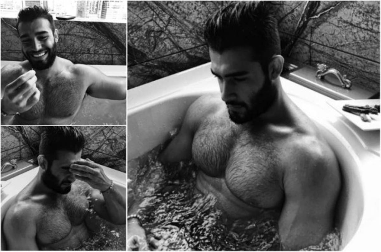 Sam Asghari busca siempre complacer a sus nuevos fans deleitándoles la pupila.<br/>Su nuevas imágenes son muy sensuales. Se le ve en su cuenta de Instagram dentro de una bañera, con una gran sonrisa y presumiendo sus esculpidos pectorales y músculos.