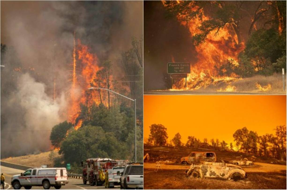 Más de 12,000 bomberos luchan este lunes contra las llamas descontroladas de 17 grandes incendios que avanzan en California, alimentados por la sequía y los vientos que sufre el estado, donde ya han muerto al menos siete personas y decenas de miles de hectáreas han sido calcinadas.
