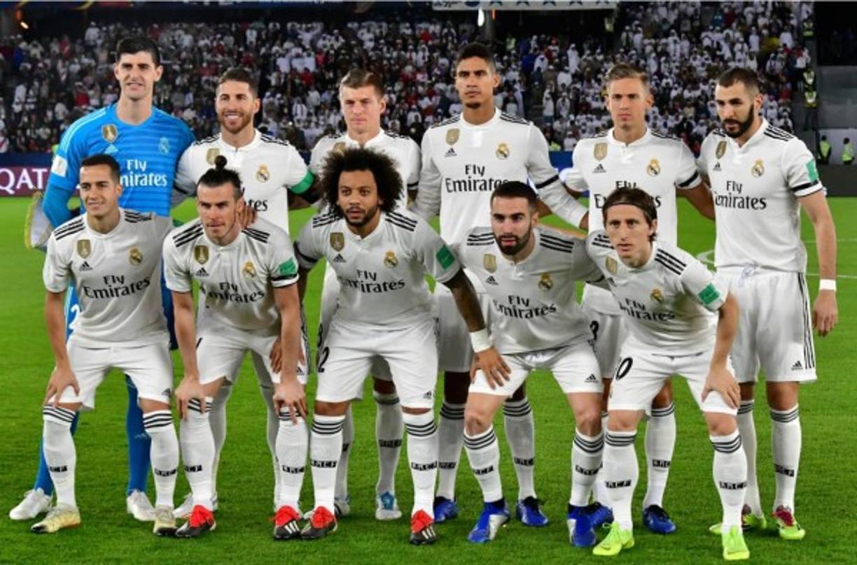 El once titular del Real Madrid contra el Al Ain: Thibaut Courtois - Dani Carvajal, Sergio Ramos, Raphael Varane, Marcelo - Marcos Llorente, Luka Modric, Toni Kroos - Lucas Vázquez, Gareth Bale y Karim Benzema.