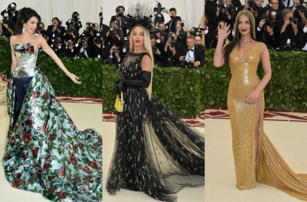 Amal Clooney, Rita Ora y Olivia Munn fueron las primeras en llegar al Museo Metropolitano de Nueva York para celebrar la Gala MET 2018. La temática de este año es 'Cuerpos celestiales: la moda y la imaginación católica'. Fotos: AFP.