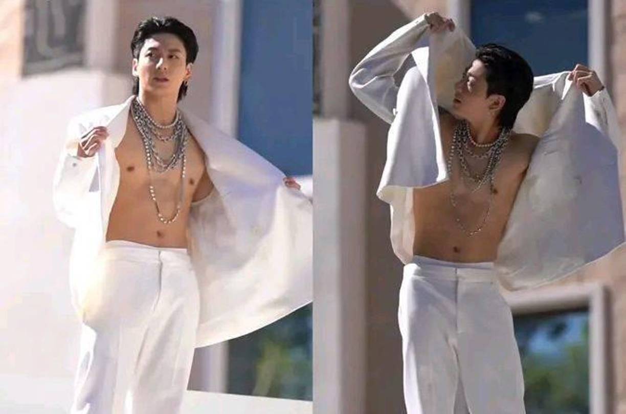 Las fanáticas del cantante no han perdido la oportunidad para hacer virales las fotos y videos de esta escena donde Jungkook muestra su bien tonificado torso.