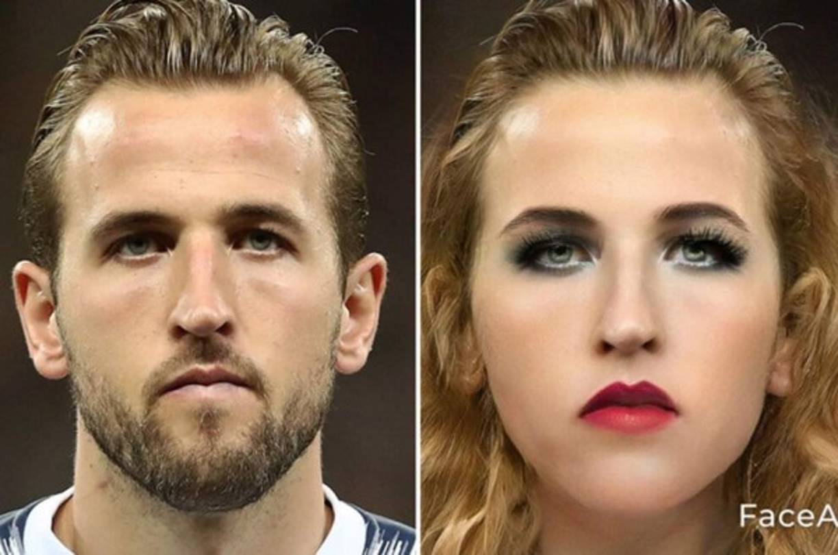 Así se mira Harry Kane, delantero inglés del Tottenham, convertido en mujer con la aplicación 'FaceApp'.