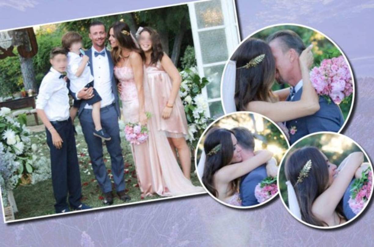 Romina, vestida rosa, lució estupenda en una ceremonia a la que asistió el hijo que tienen en común, Enzo, de tres años, y los hijos que el exjugador tuvo con su anterior esposa, Arancha de Benito: Zaida, de 16 y Aitor, de 14.