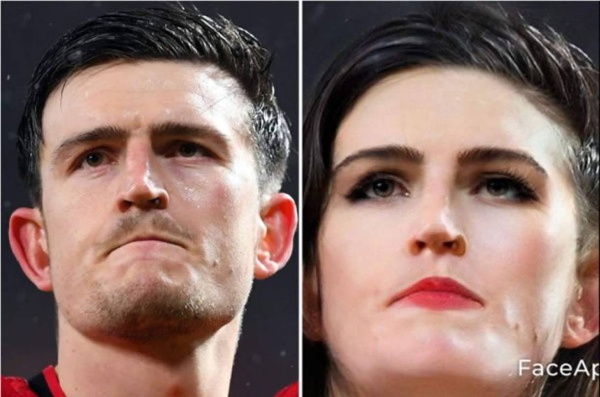 Así se mira Harry Maguire, defensa inglés del Manchester United, convertido en mujer con la aplicación 'FaceApp'.
