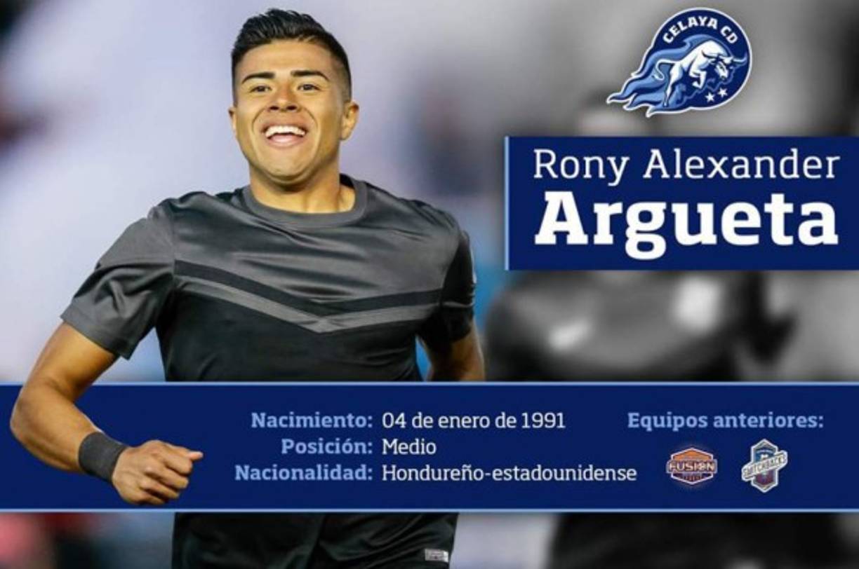 El Celaya de la Segunda División de México confirmó el fichaje del mediocampista hondureño Rony Argueta, procedente del Colorado Springs de la USL de Estados Unidos.