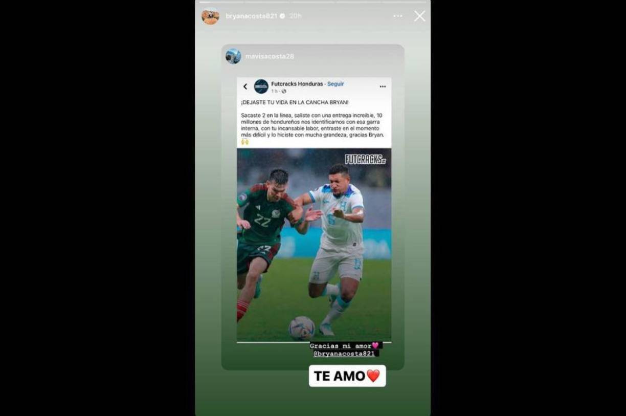 Brayan Acosta optó por darle repost en sus stories de Instagram a una publicación sentimental de su esposa.
