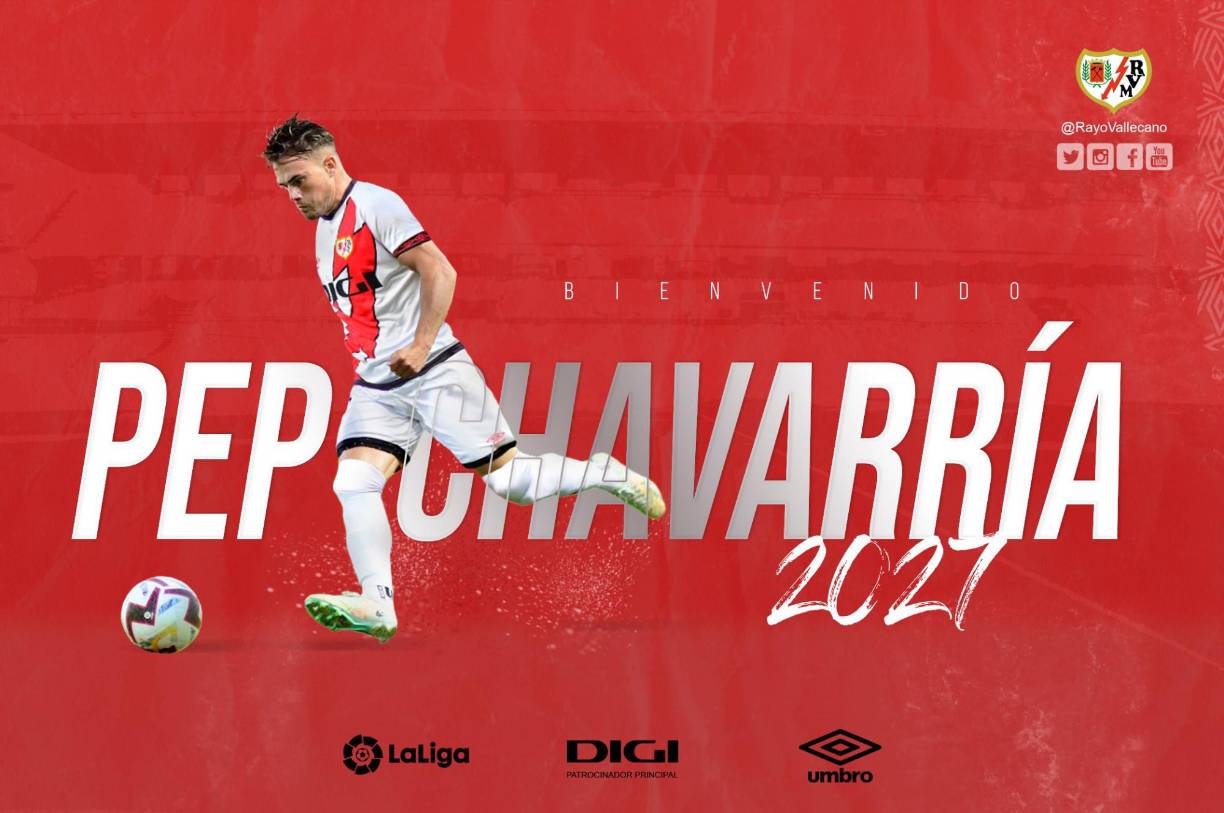 El Rayo Vallecano ha anunciado el fichaje del lateral izquierdo Pep Chavarria para las próximas cinco temporadas. Llega procedente del Zaragoza y tiene 24 años.