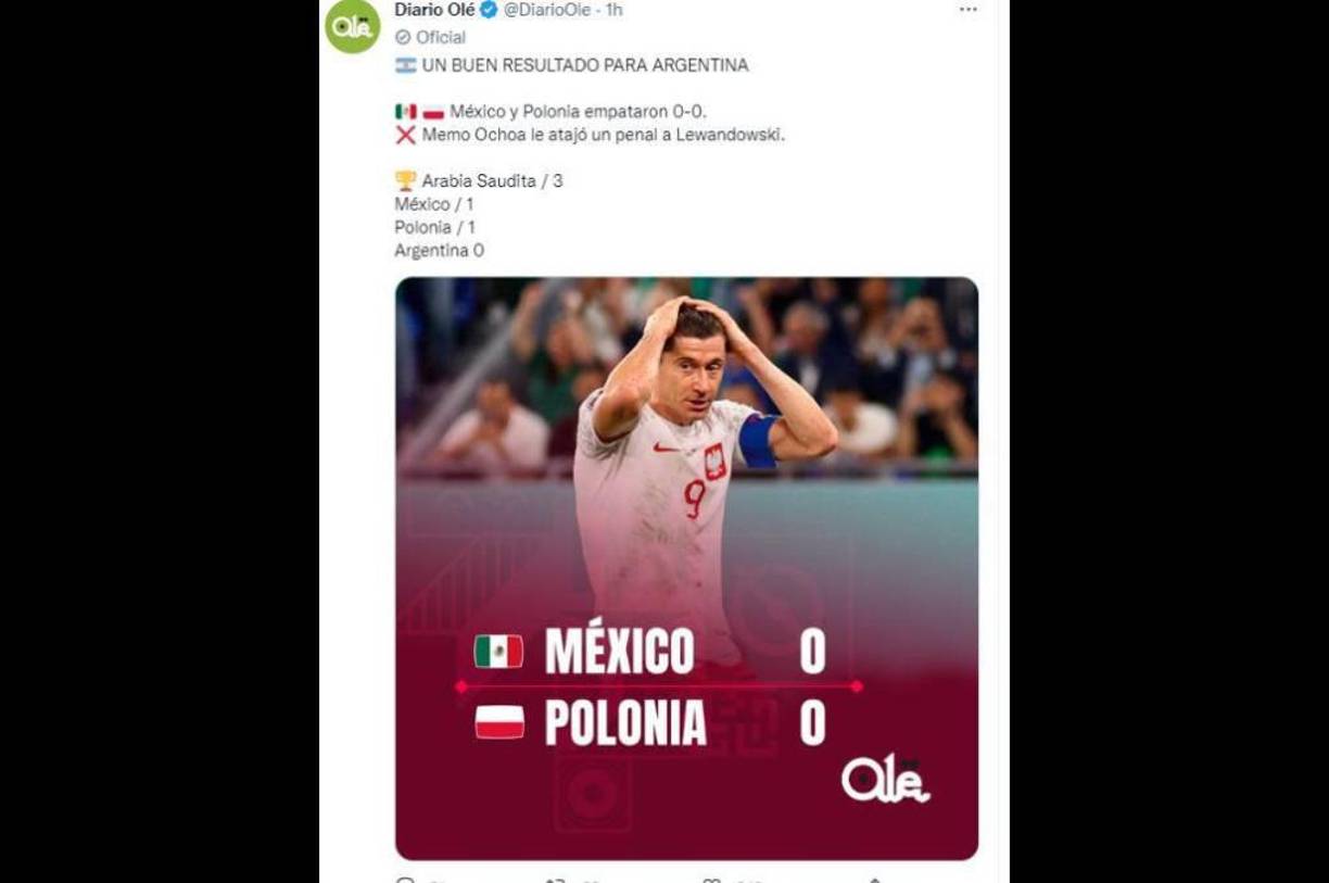 El Diario Olé también se pronunció sobre el encuentro entre México y Polonia.