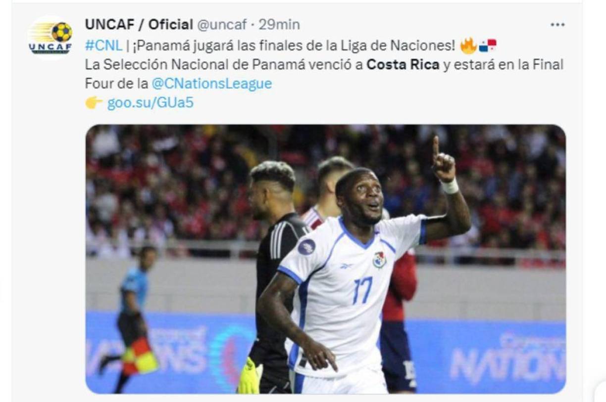 UNCAF destaca: “Panamá jugará las finales de la Liga de Naciones! La Selección Nacional de Panamá venció a Costa Rica y estará en la Final Four de Concacaf”.