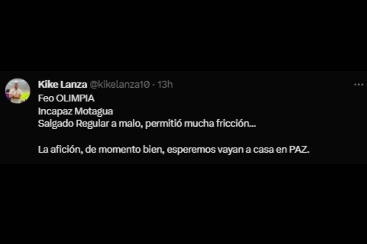 Kike Lanza, directivo del Génesis: “Olimpia feo, Motagua incapaz y que el arbitraje de Nelson Salgado, regular a malo”. 