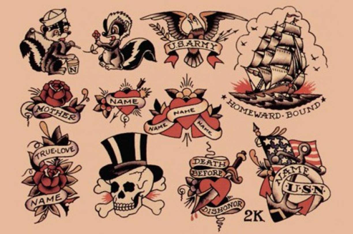 Tatuaje tradicional o old school ( vieja escuela)<br/><br/>Es uno de los más famosos estilos americanos de tatuajes. Nació a inicios del siglo XIX: los marineros estadounidenses lo popularizaron.<br/>Imagen tomada de http://estilosdetatuajes9.blogspot.com/2015/05/tatuajes-al-estilo-tradicional-americano.html