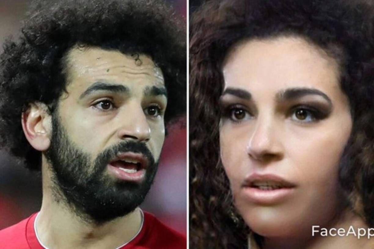 Así se mira Mohamed Salah, delantero egipcio del Liverpool, convertido en mujer con la aplicación 'FaceApp'.