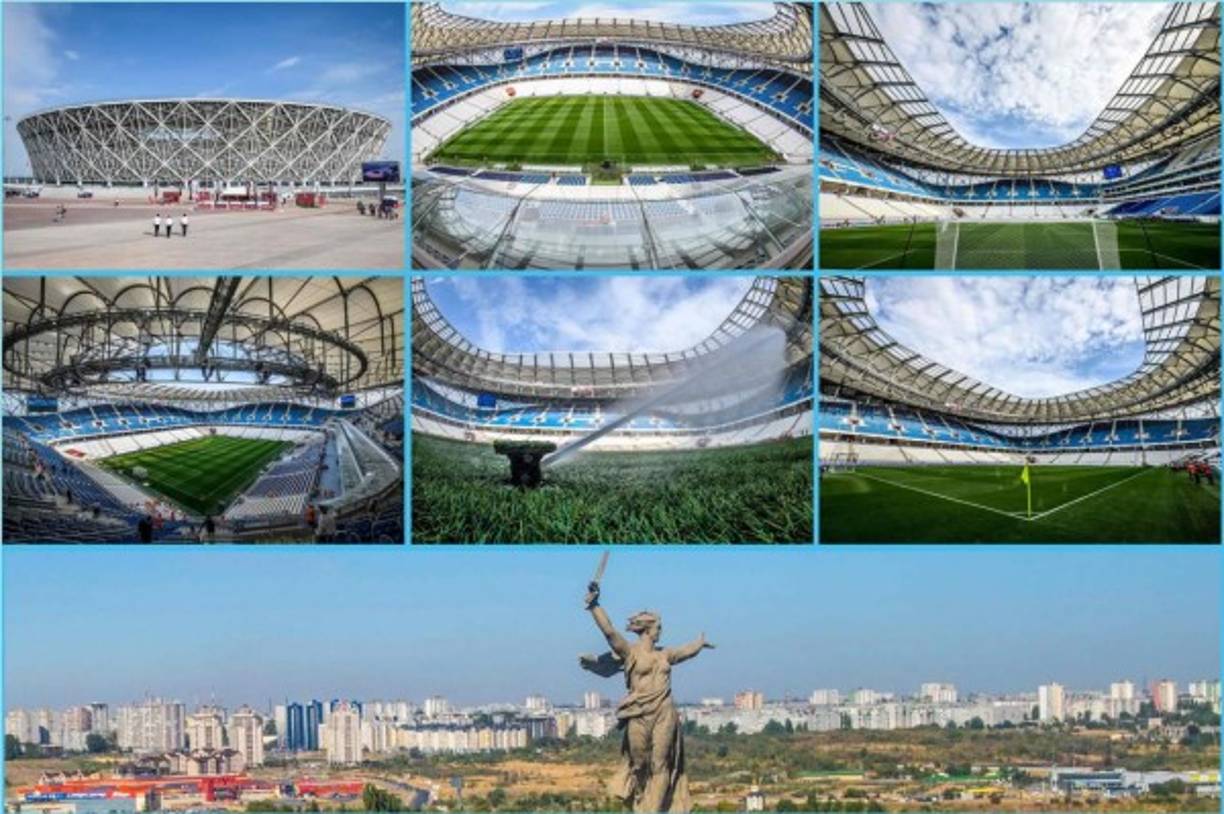 El Volgograd Arena, es el estadio, que arquitectónicamente se parece al 'Nido de pájaro' de Pekín, debe albergar cuatro partidos de la primera fase del Mundial-2018 en una ciudad, la antigua Stalingrado, sede de la batalla más sangrienta de la II Guerra Mundial, preludio de la derrota de la Alemania nazi. Fue sede de la última copa rusa y tras el Mundial será entregado al Rotor Volgogrado... que acaba de descender a ¡tercera división! Será la sede de los siguientes partidos:<br/><br/>Arabia Saudita – Egipto (Grupo A).<br/>Nigeria – Islandia (Grupo D).<br/>Túnez – Inglaterra (Grupo G).<br/>Japón – Polonia (Grupo H). Foto AFP