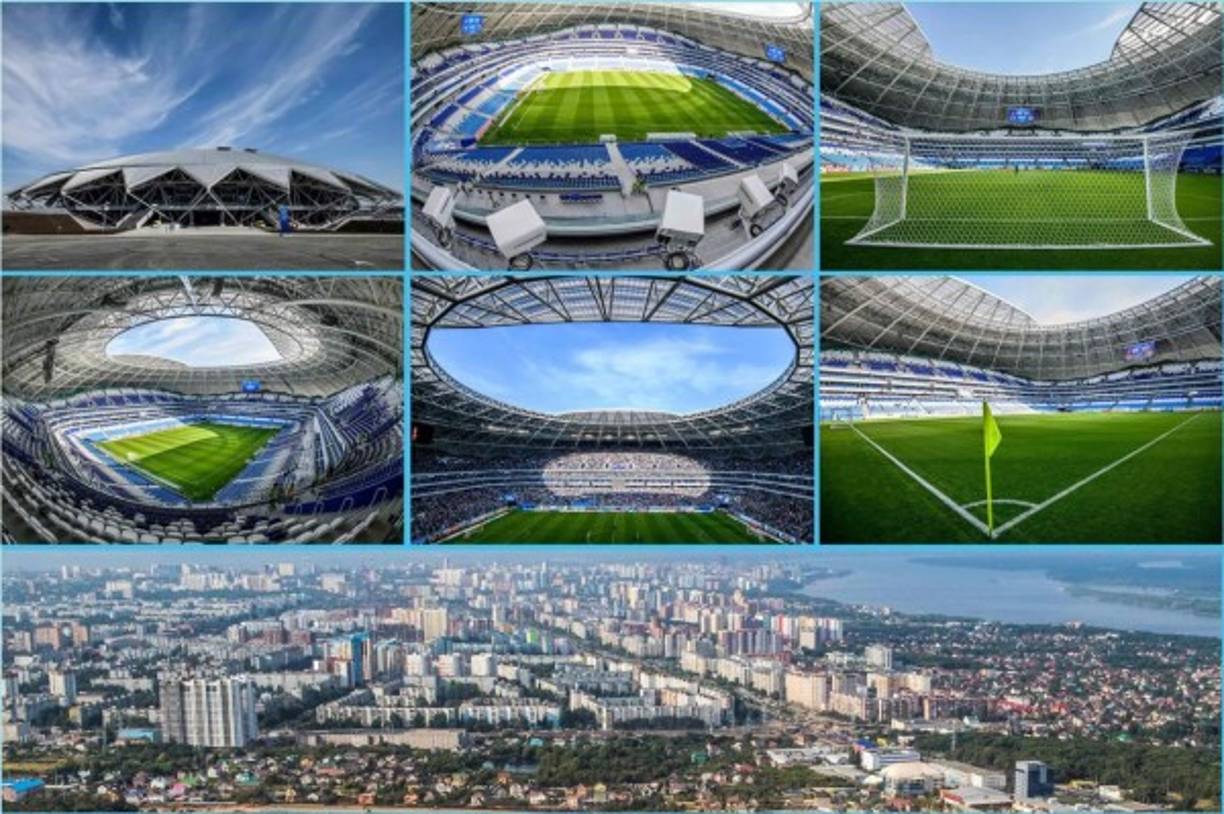El Samara Arena ha sido el estadio que más preocupó a la FIFA. Las obras de construcción sufrieron un enorme retraso y el estadio fue inaugurado a la carrera a finales de abril. El recinto destaca por su forma de cúpula de cristal y sus gradas empinadas. Será sede de los siguientes partidos:<br/><br/>Uruguay – Rusia (Grupo A).<br/>Dinamarca – Australia (Grupo C).<br/>Costa Rica – Serbia (Grupo E).<br/>Senegal – Colombia (Grupo H). Foto AFP
