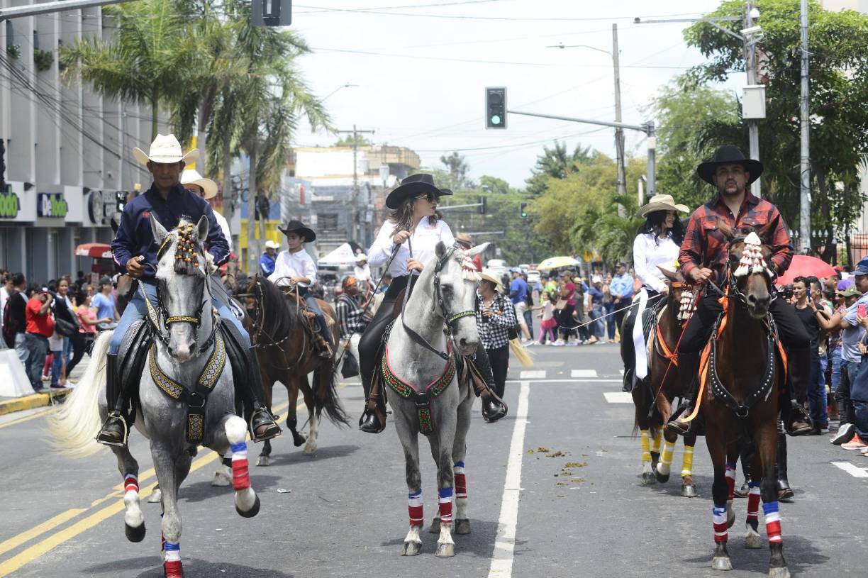Un grupo de caballistas presume a sus animales de raza.