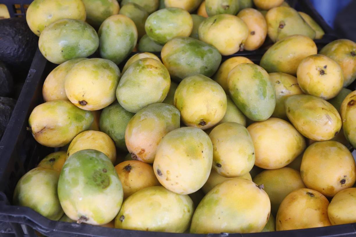 Los mangos son otras de las frutas que pueden ser disfrutadas en miel. Su preparación es similar al resto de dulces con rapadura. El costo actual es de tres mangos por 20 lempiras. 