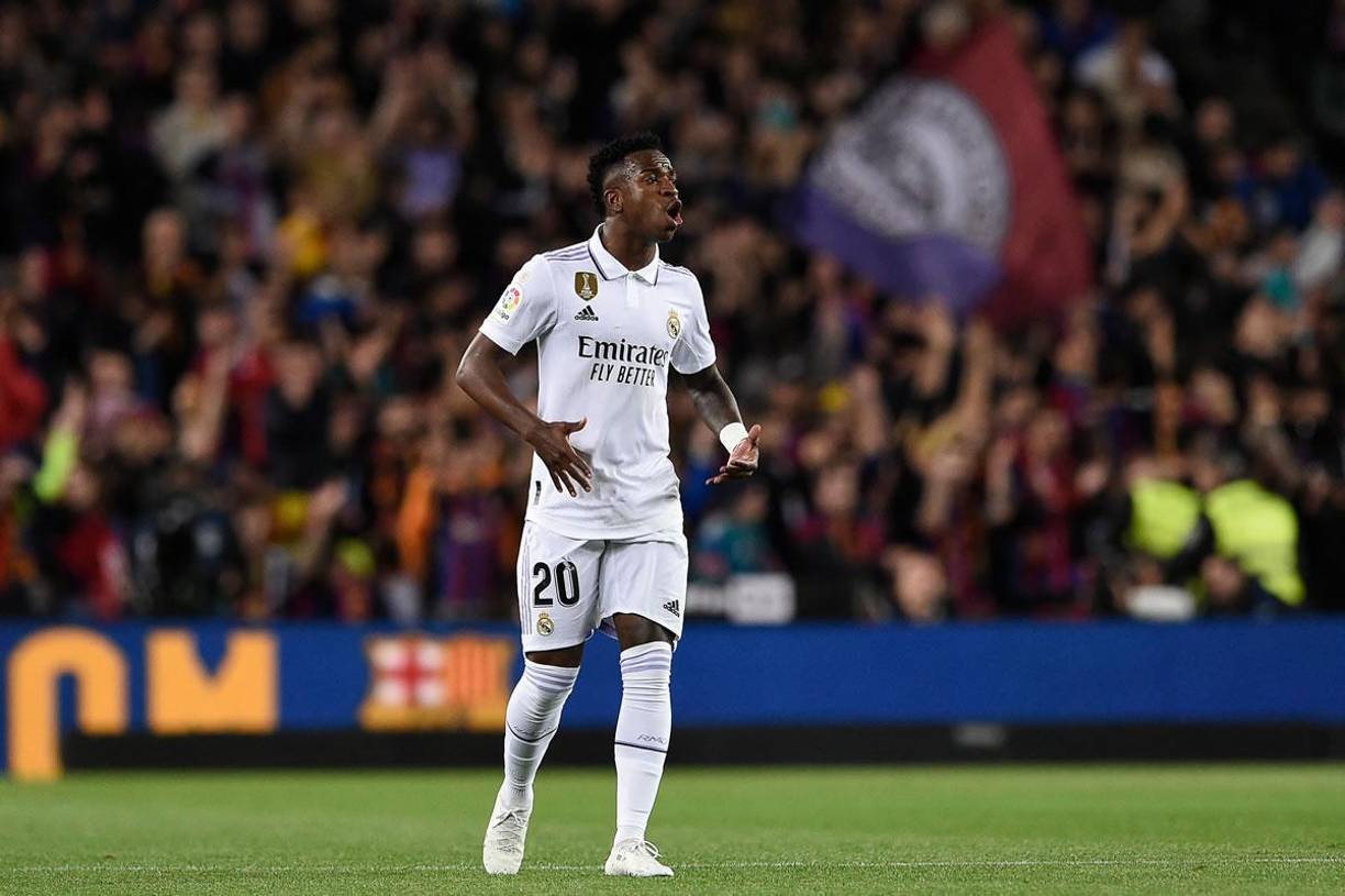 Vinicius gritando el 0-1 del Real Madrid en el Clásico.