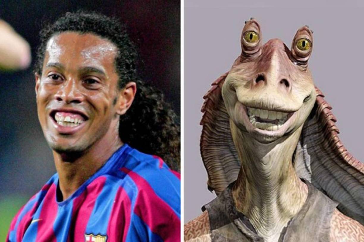 RONALDINHO / JAR JAR BINKS. El astro brasileño tiene a su gemelo con quien seguramente podría compartir muchos momentos 'pura fiesta amigos'.