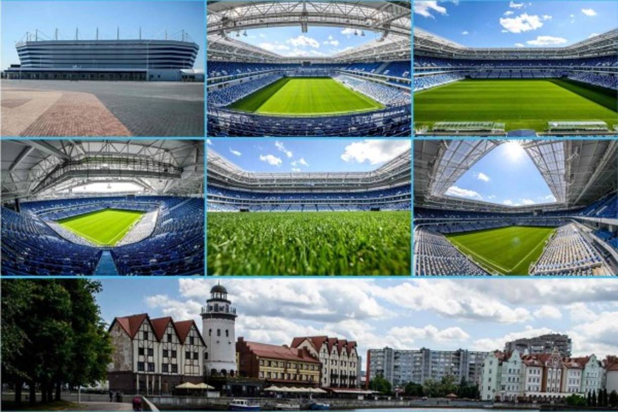Cuatro partidos de la primera fase del Mundial tendrán lugar en Kaliningrado, un enclave ruso en el interior de la zona de la Unión Europea, entre Polonia y Lituania, a orillas del mar Báltico. El estadio está construido sobre un pantano, lo que dificultó enormemente todos los trabajos de consolidación del suelo. Fue inaugurado en abril. Será la sede de los partidos:<br/><br/>España – Marruecos (Grupo B).<br/>Croacia – Nigeria (Grupo D).<br/>Serbia – Suiza (Grupo E).<br/>Inglaterra – Bélgica (Grupo G). Foto AFP